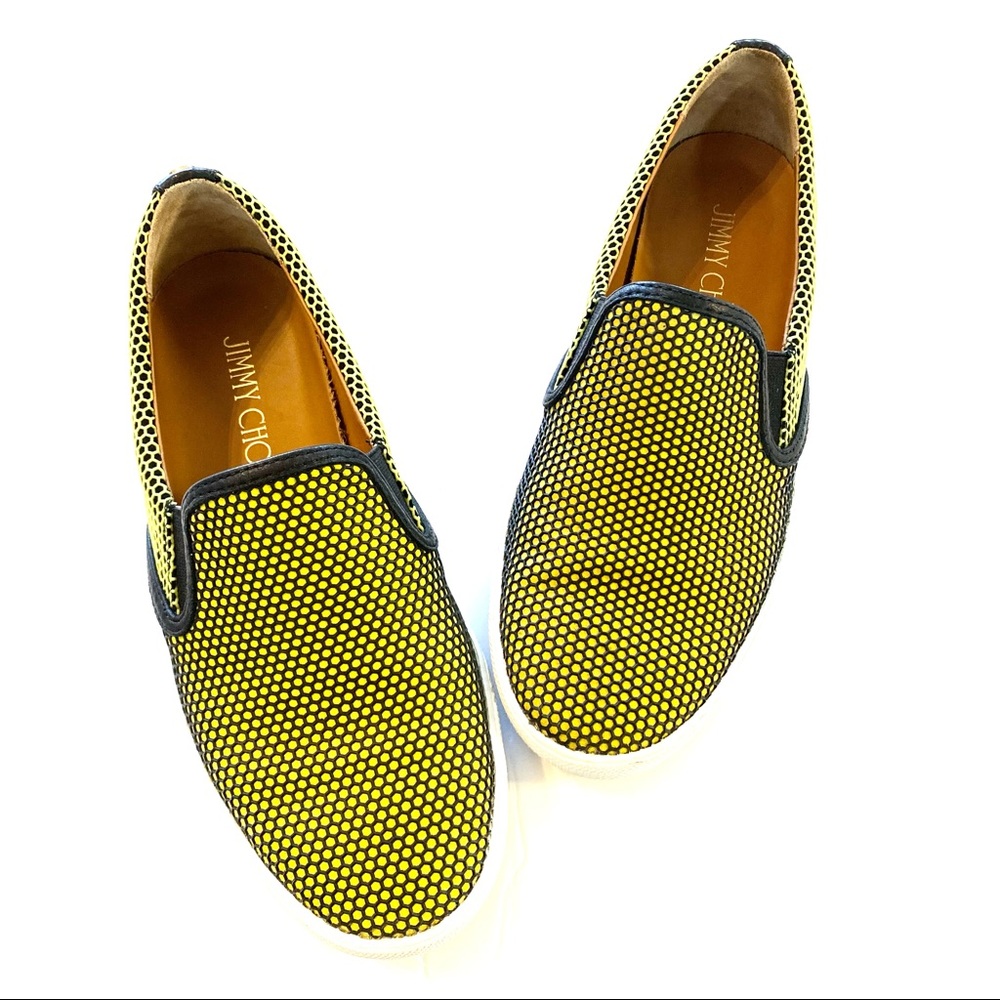 Jimmy Choo slip on shoes demi honeycomb skate sneakers acid yellow neon - Picture 1 of 8